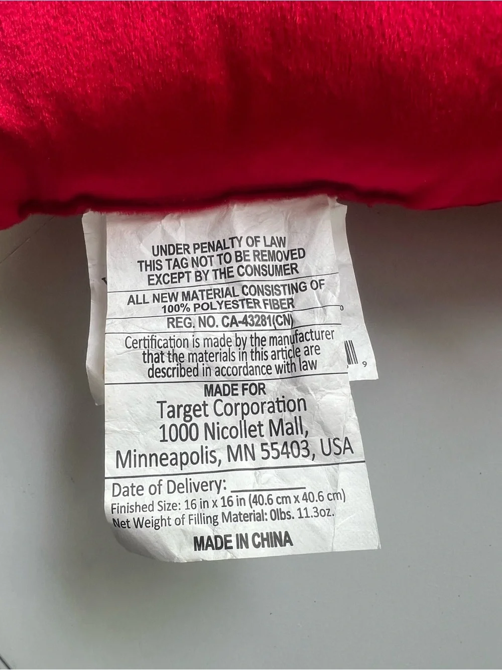 NWOT—16-Inch Christmas Red Square Pillow with Hot Pink Bow from Wondershop